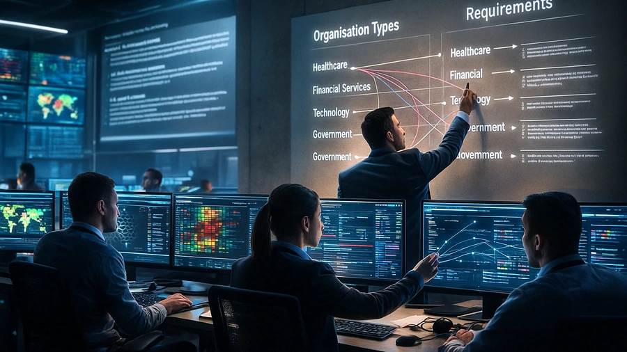 Data analysis in a control room.