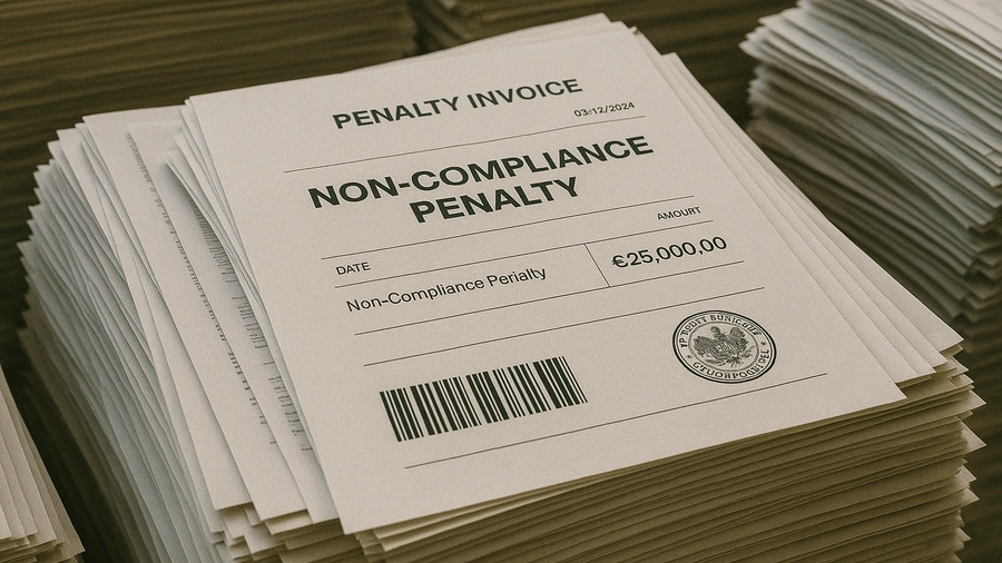 Stack of penalty invoices displayed neatly