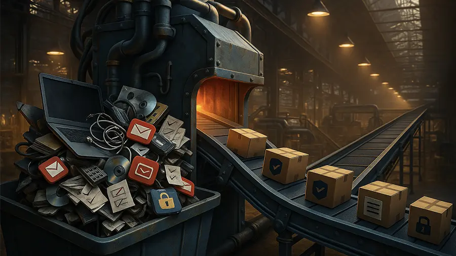 Machine that is sorting technology into neat boxes