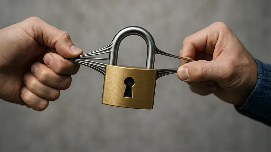 A padlock being stretched to show cyber resilience through elasticity