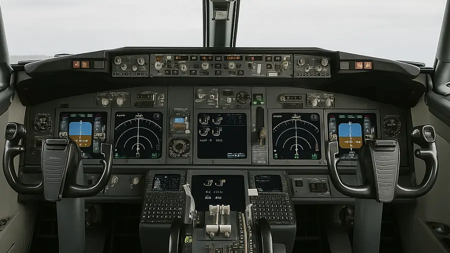 737 complex cockpit with lots of switches and dials