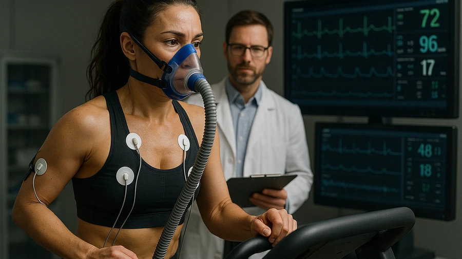 Woman exercising during a lab test.