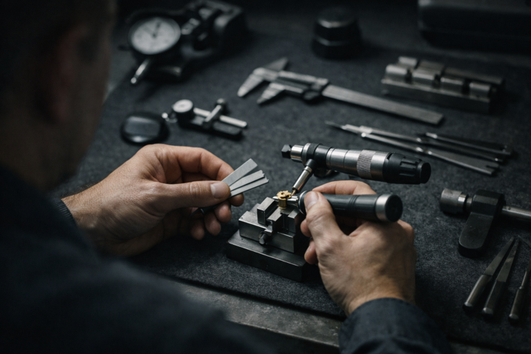 Technician calibrating micrometer and gear-fitting illustrating the Vercel data breach incident