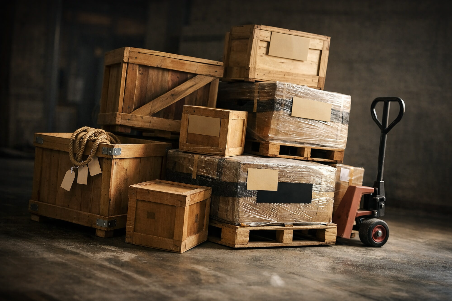 Stacked crates arranged like a network map, metaphor for SOC monitoring hours decisions