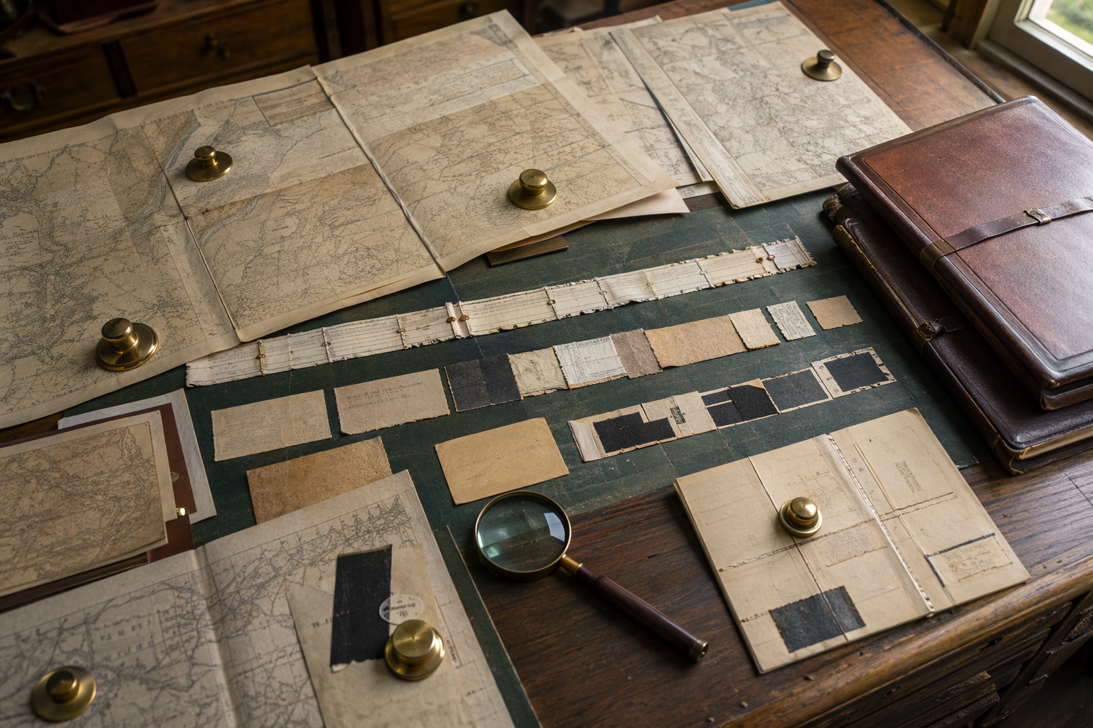 Archivist's planning table with maps and charts illustrating incident response cyber security needs