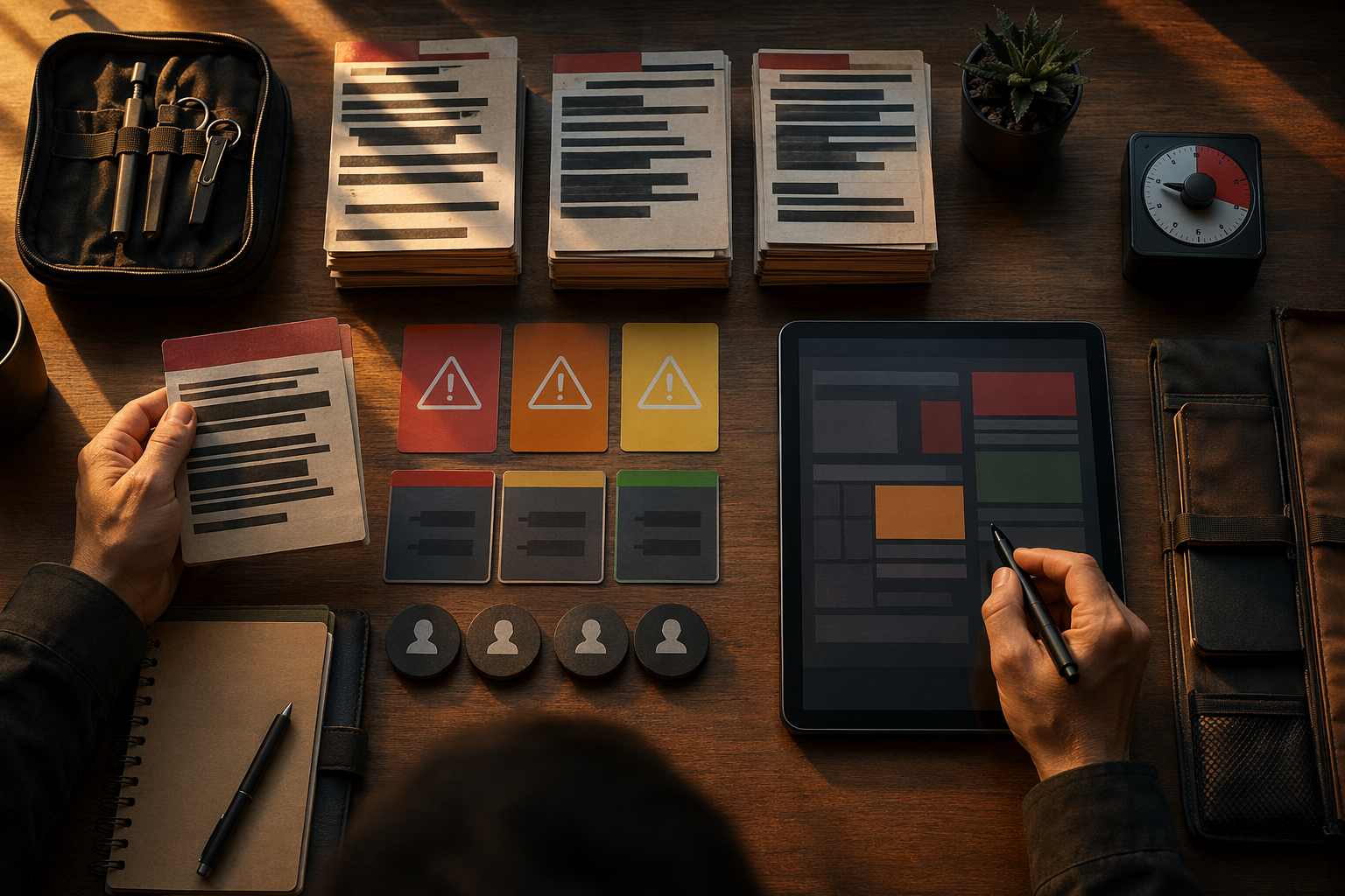 Alert cards and triage toolkit staged to illustrate incident response planning