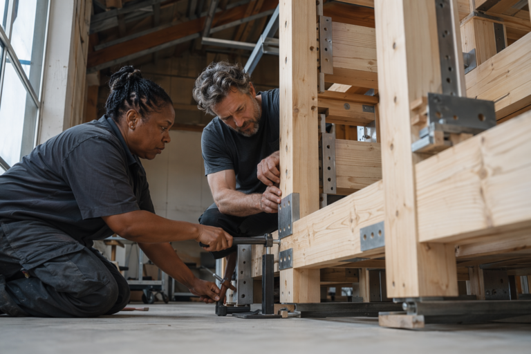 Carpenters assembling timber framework illustrating cyber risk in infrastructure