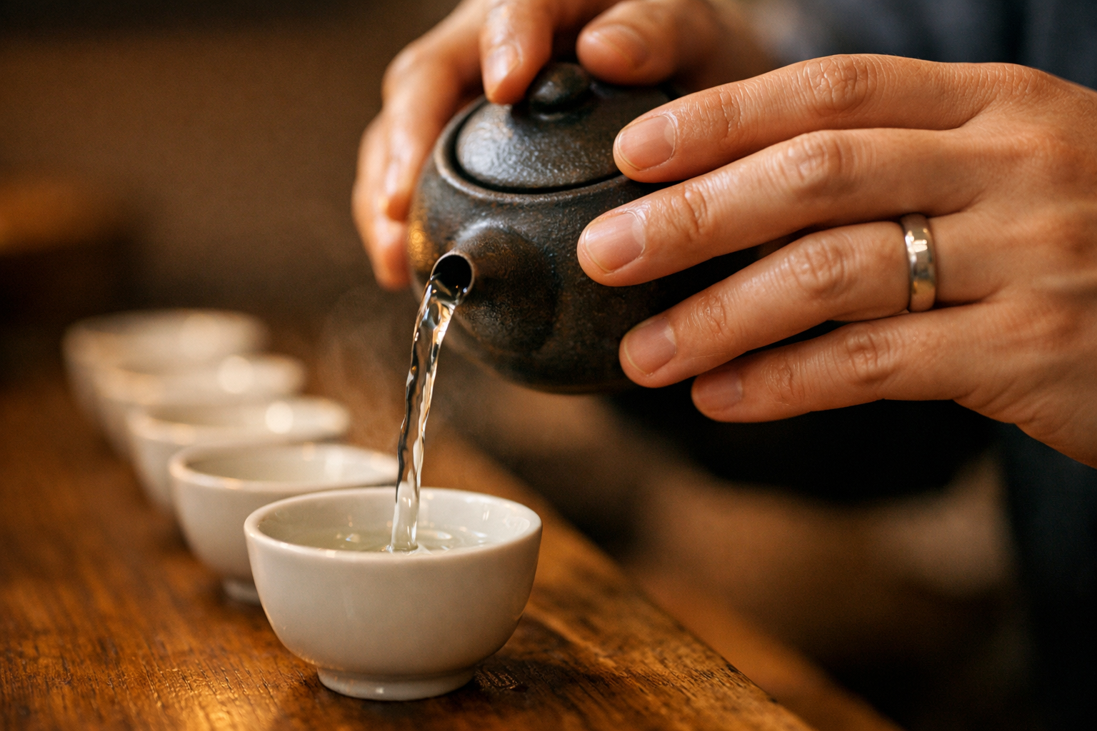 Close-up of ceremonial pouring illustrating procedural DSPM workflows