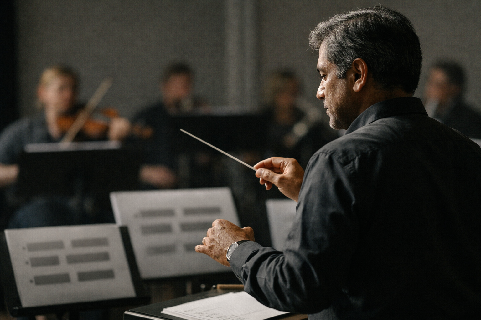 Conductor timing an orchestra as a cost-and-priority metaphor for Data Security Posture Management