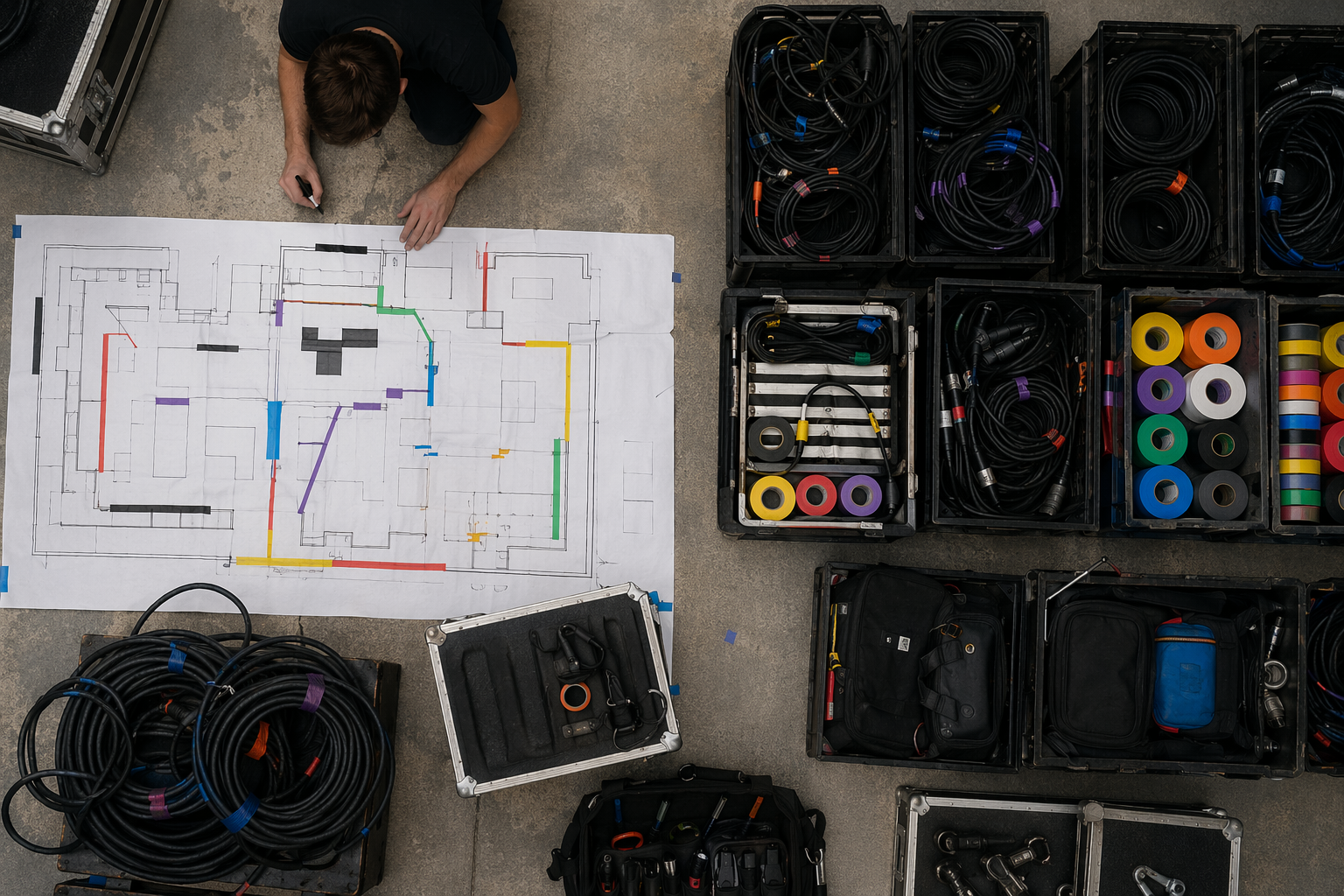 Backstage staging area prepared for discovery and mapping of operational assets