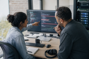 Developers reviewing secure code in CI/CD, managed soc as a service context