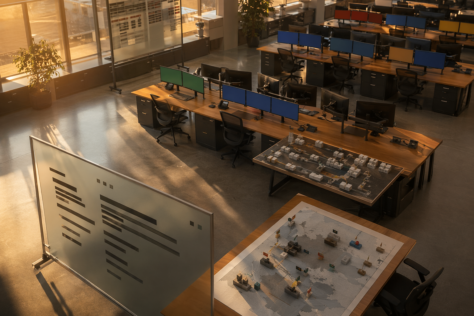 Empty operations centre showing recovery rehearsal for fully managed SOC
