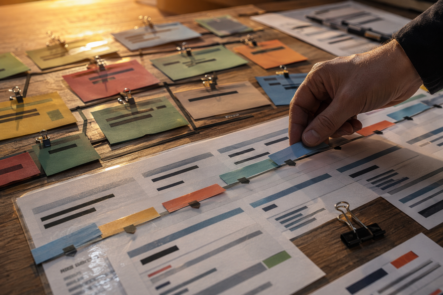 Close-up of business continuity runbook cards and mapping