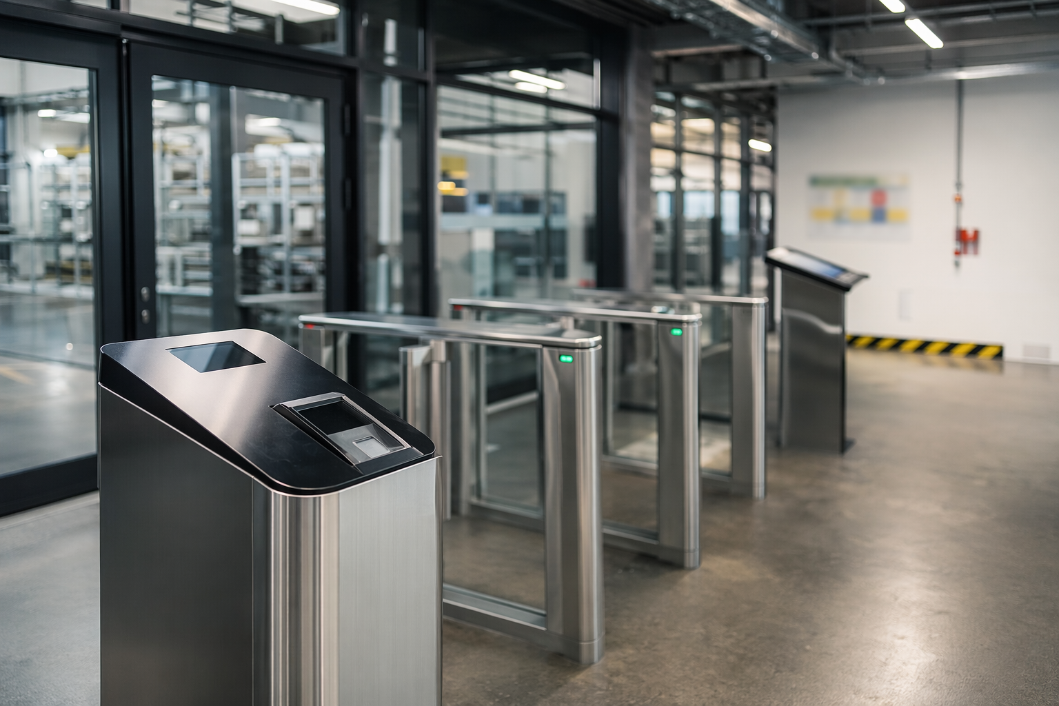 Controlled data centre entry showing badge reader and turnstile, what is SOC as a service context