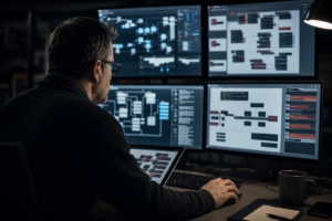 Engineer inspecting cluster evidence related to Council of Europe data breach