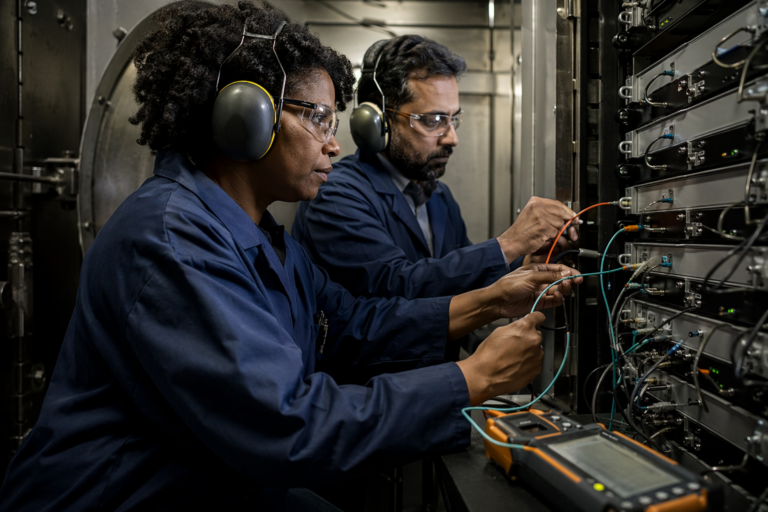 Engineers inspecting HSM rack for cyber essentials plus requirements