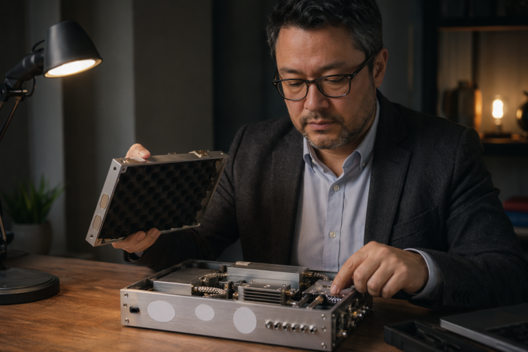 Standards engineer inspecting encrypted messaging hardware, iso 27001 requirements context