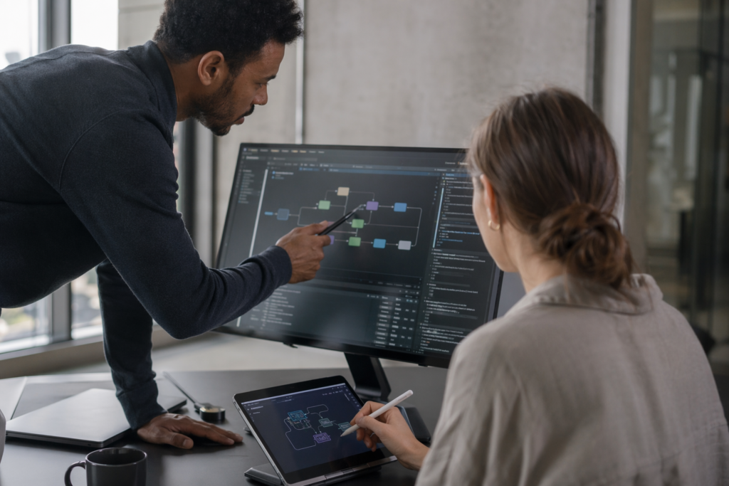 Cloud engineer reviewing dashboards for security operations centre insights