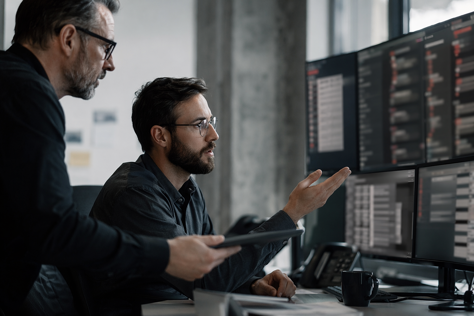 Incident response coordinator and analyst discussing email triage workflow