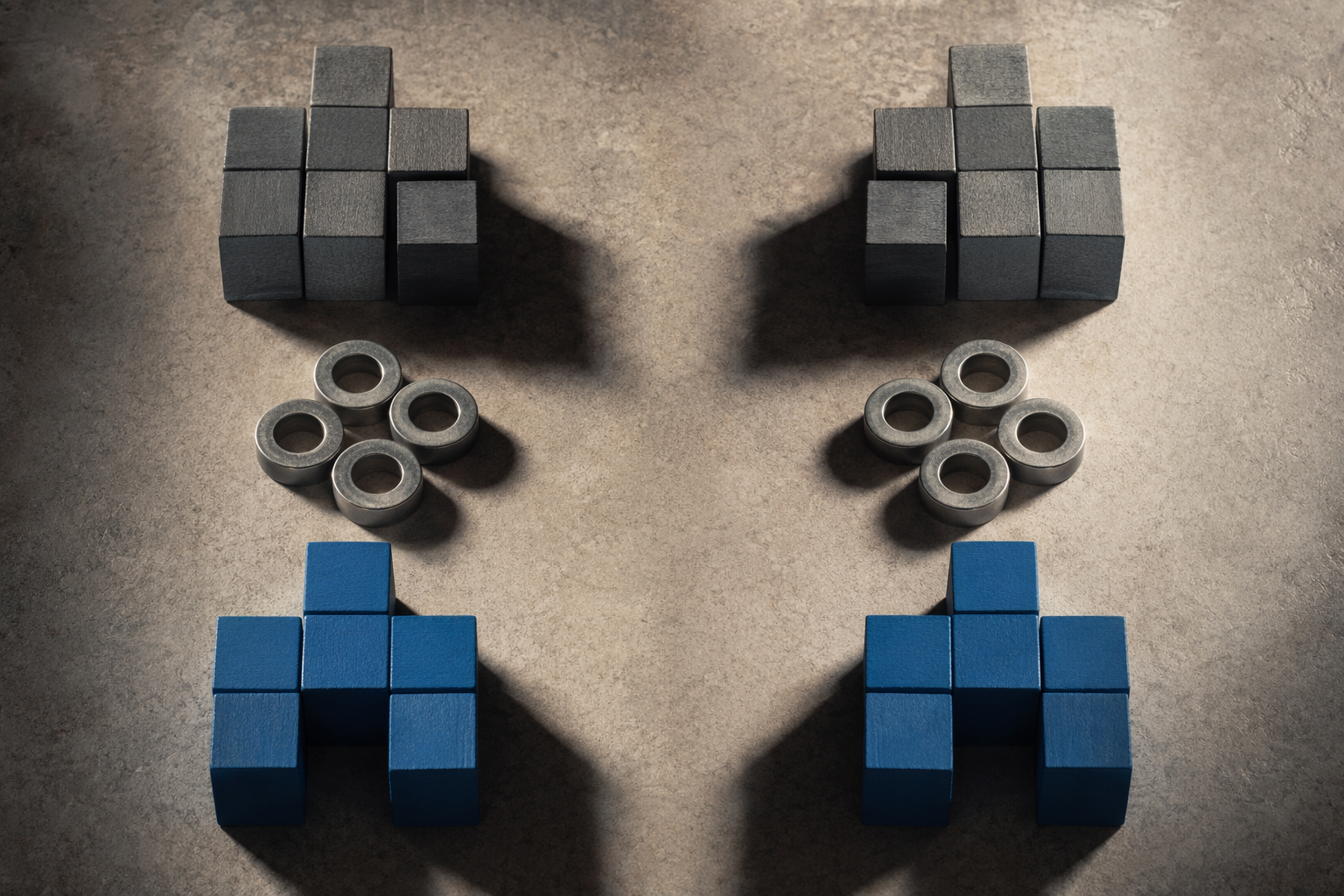 Top-down abstract arrangement of container blocks suggesting Kubernetes and cloud security