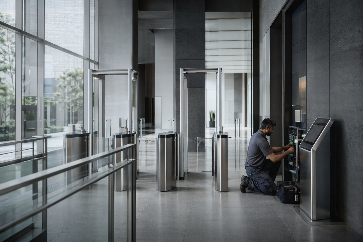 Controlled entry checkpoint at a critical site illustrating CISO as a service physical security