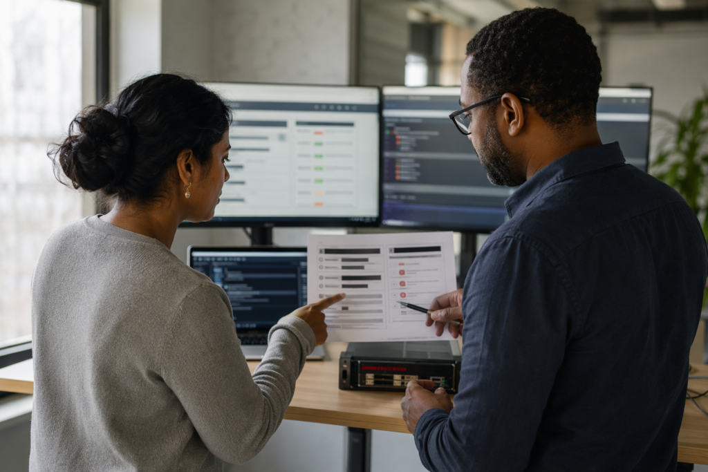 Developers reviewing secure coding scan results for mdr vs soc decision