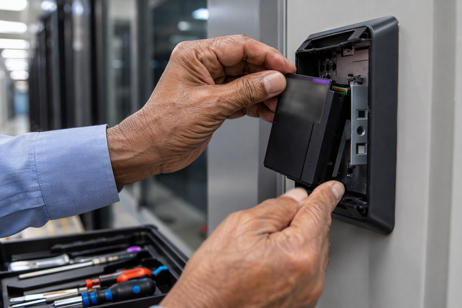 Facility manager servicing access control during scaled technology due diligence