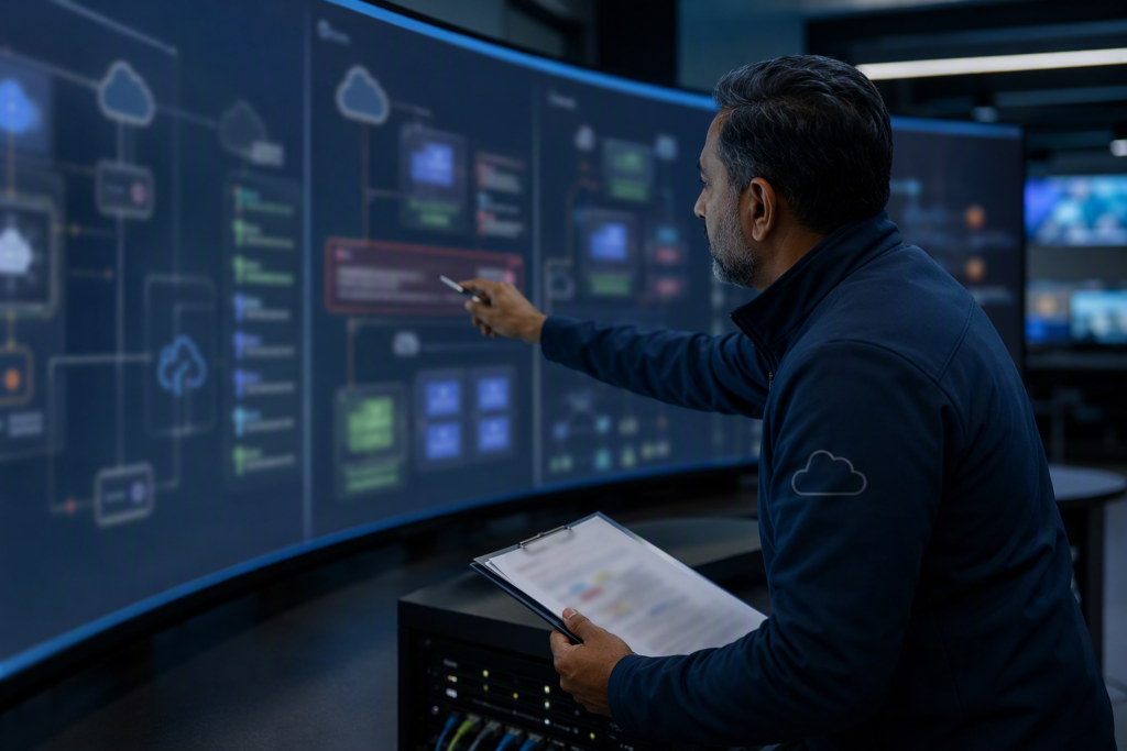 Engineer reviewing cloud dashboard about duaa uk gdpr changes