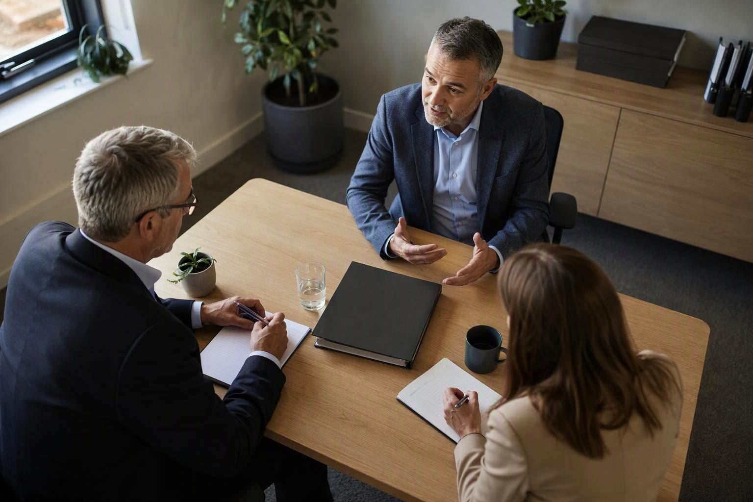 Independent auditor discussing security evidence with an operations manager