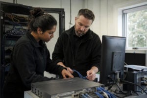 Security engineers examine equipment after the OpenAI HuggingFace incident